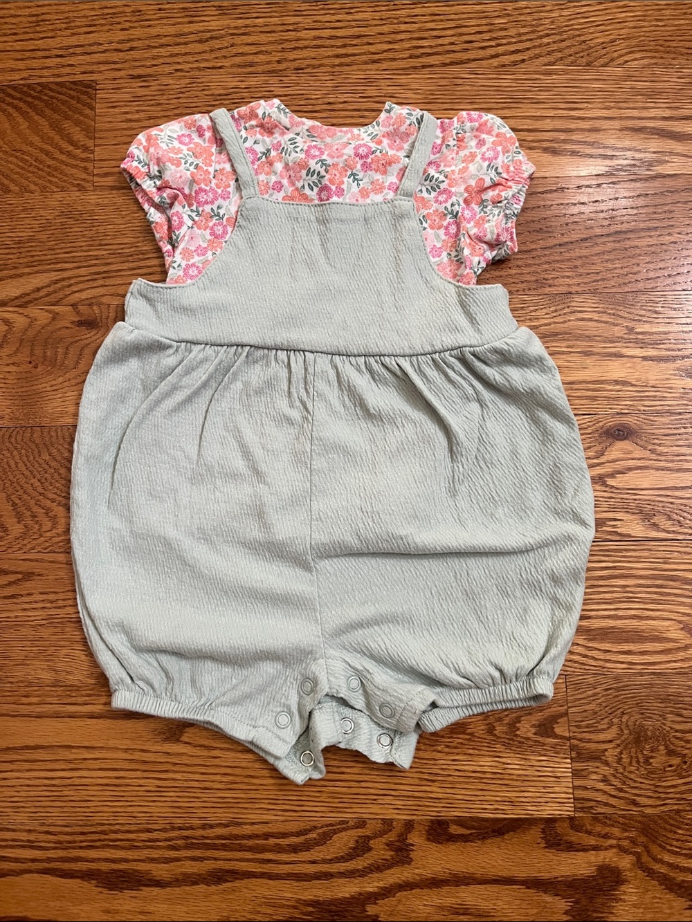 Carter's Pink Floral Tee with Light Sage Green Romper